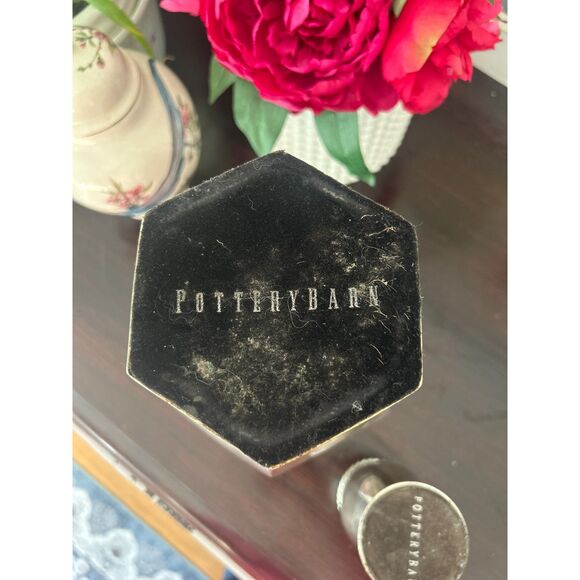 Lot of 2 Vintage Pottery Barn Silver Metal Vases – 10” Hexagonal Vase & 5” Rope - Picture 6 of 8